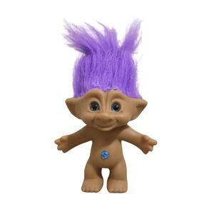 Vintage Ace Novelty Treasure Troll Doll Toy Purple Hair Jewel 90s Funky